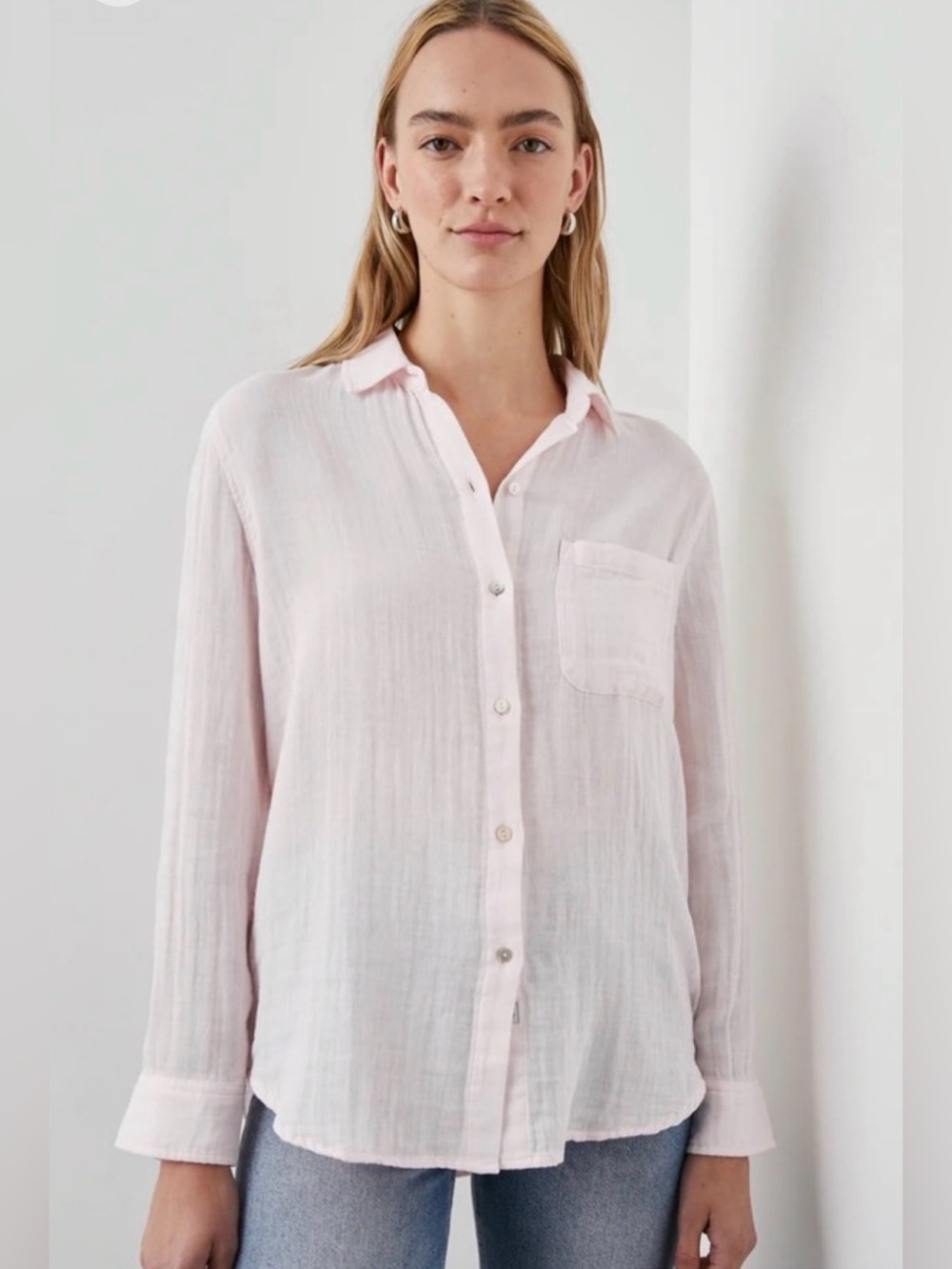 Rails Ellis Long Sleeve Button-Down 100% Cotton Gauze Shirt Petal Pink